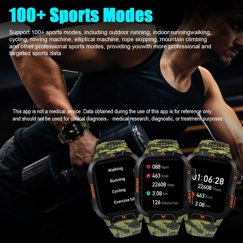 Qtllbt Men 'S Military Smart Watch Hd Led Altimeter Barometer Fitness Tracker Sports Watch With Heart Rate Spo2 Pressure Sleep M